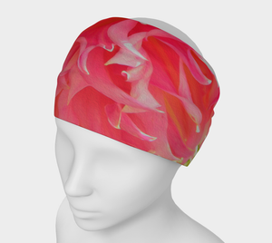 Wide Fabric Headband, Elegant Coral and Pink Decorative Dahlia, Face Covering