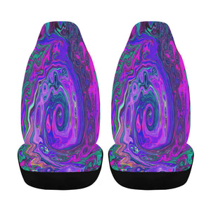 Car Seat Covers, Groovy Abstract Retro Magenta and Purple Swirl