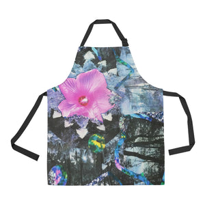 Apron with Pockets, Pink Hibiscus Black and White Landscape Collage