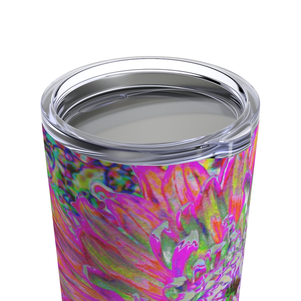 Travel Tumblers, Colorful Rainbow Abstract Decorative Dahlia Flower