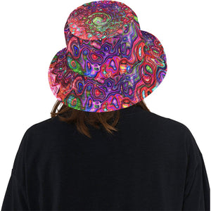 Bucket Hats, Watercolor Red Groovy Abstract Retro Liquid Swirl