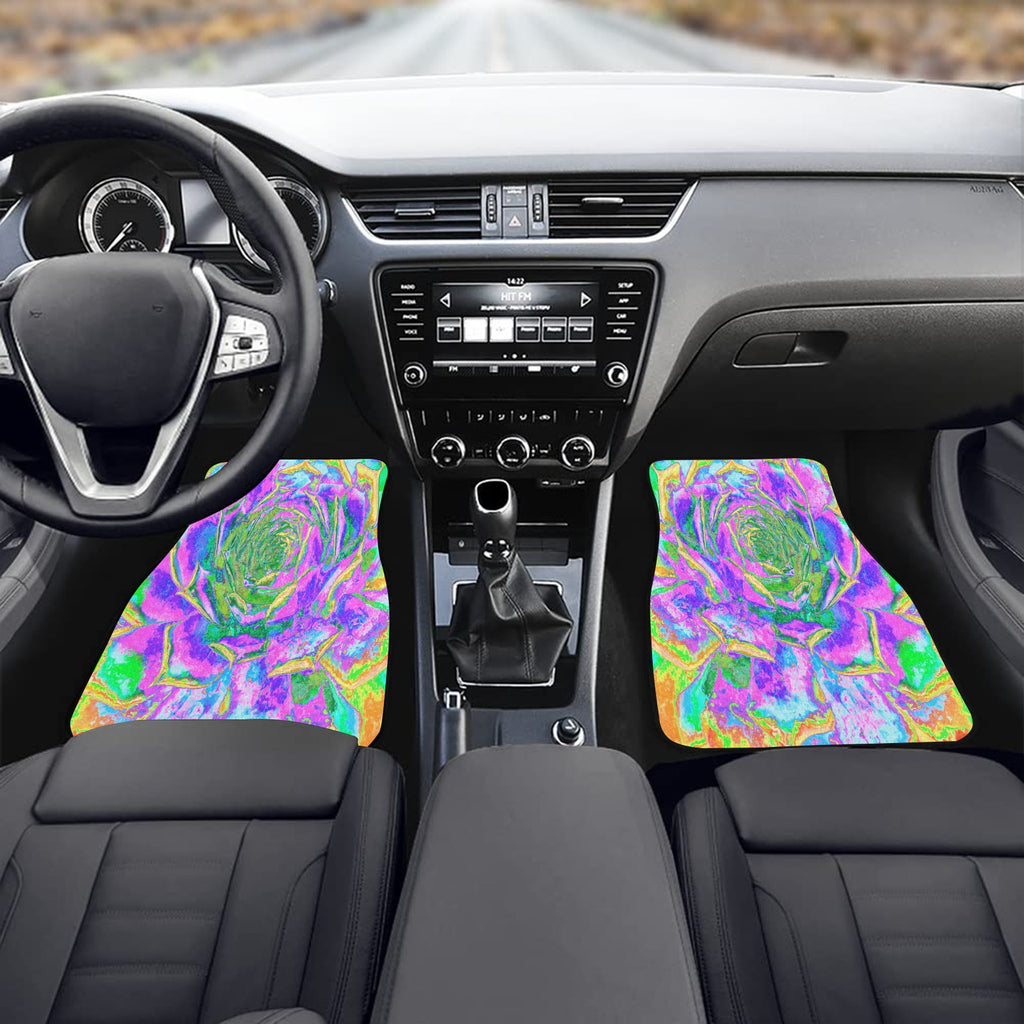 Car Floor Mats, Rainbow Colors Fiesta Succulent Sedum Rosette - Front Set of Two