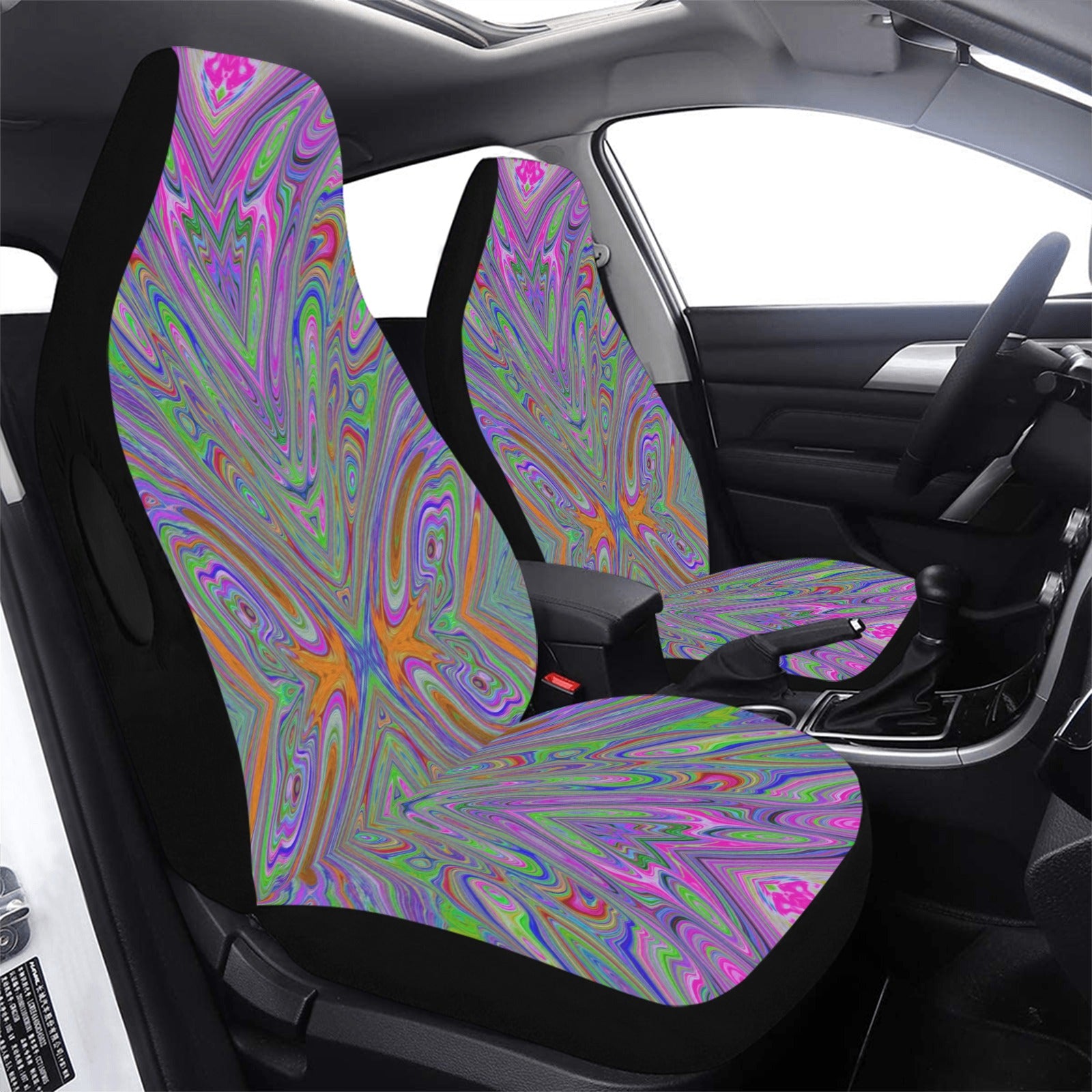 Car Seat Covers, Abstract Trippy Purple, Orange and Lime Green Butterfly