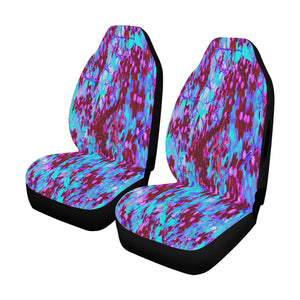 Car Seat Covers, Crimson Red and Pink Wildflowers on Blue