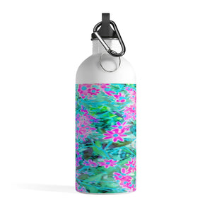 Stainless Steel Water Bottle, Pretty Magenta and Royal Blue Garden Flowers