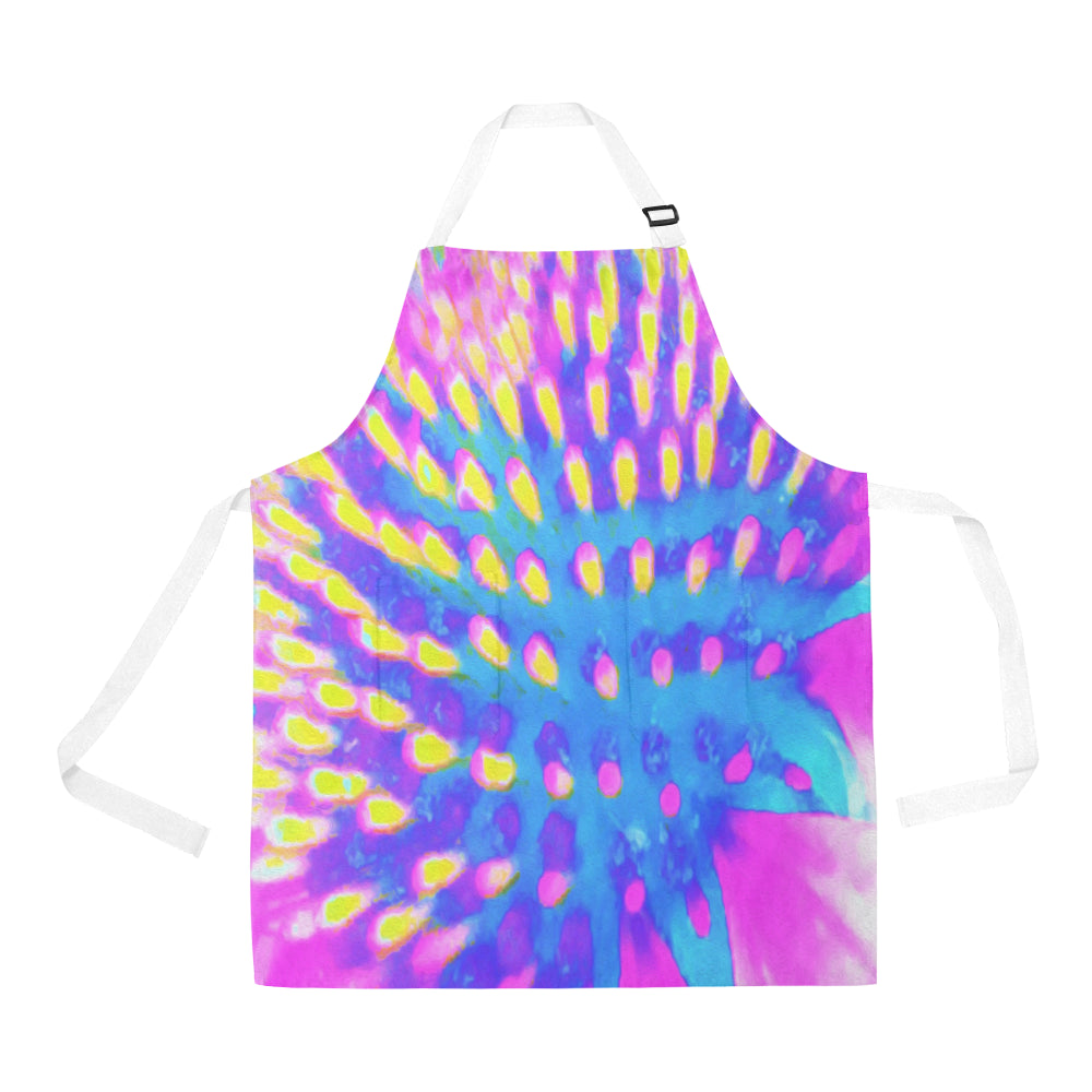 Apron with Pockets, Pink, Blue and Yellow Abstract Coneflower