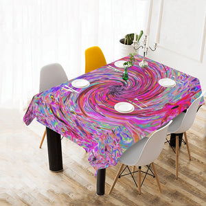 Tablecloths for Rectangle Tables, Cool Abstract Retro Hot Pink and Red Floral Swirl