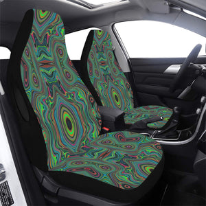 Car Seat Covers, Trippy Retro Black and Lime Green Abstract Pattern