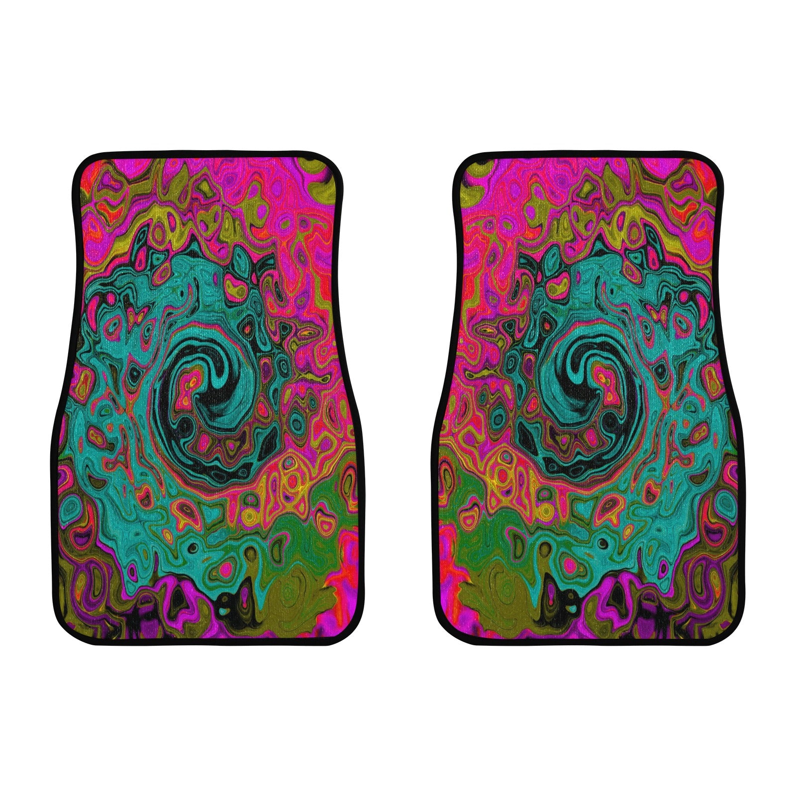 Car Floor Mats, Trippy Turquoise Abstract Retro Liquid Swirl - Front Set of Two