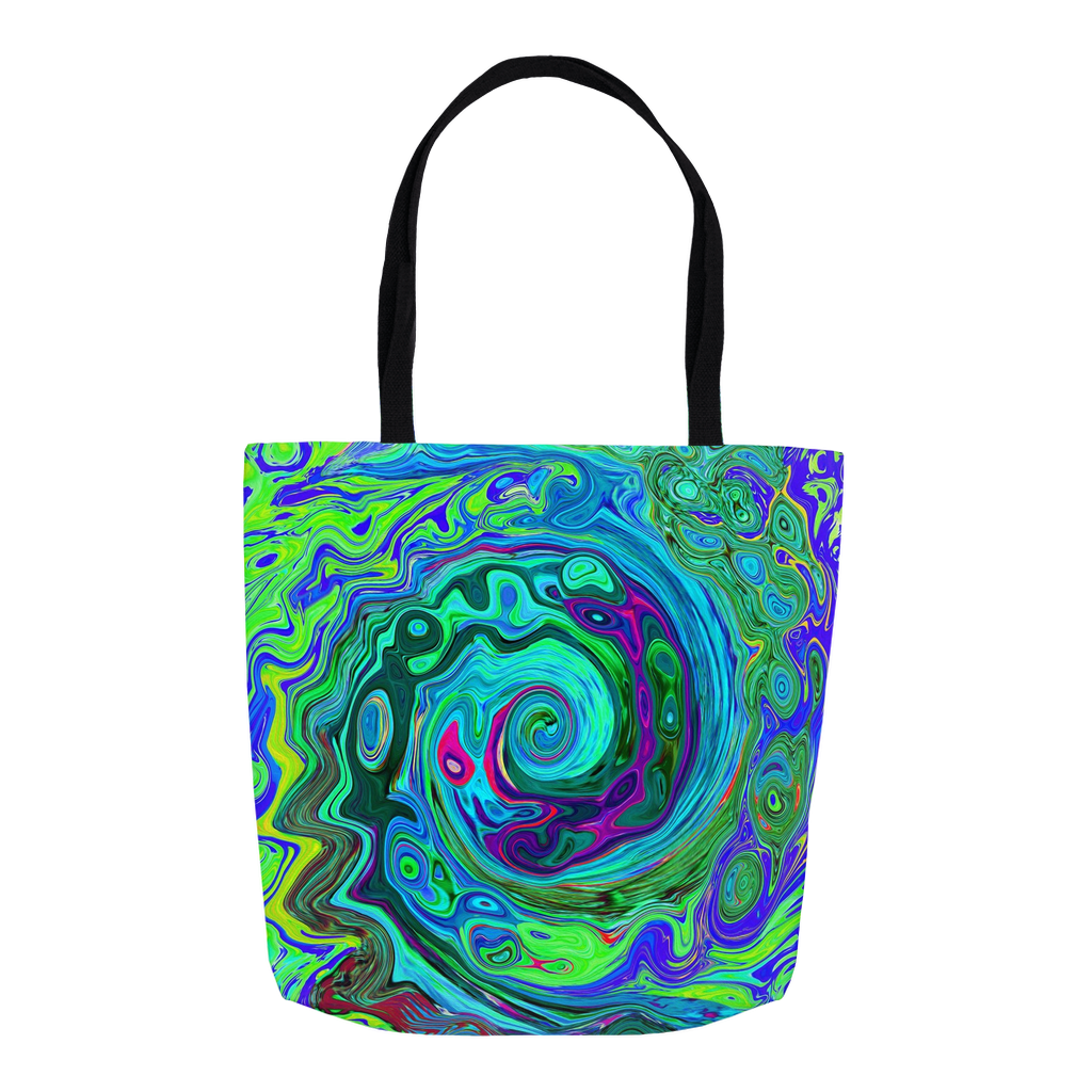 Tote Bags, Groovy Abstract Retro Green and Blue Swirl