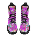 Lace Up Boots for Women - Purple and Orange Groovy Abstract Retro Liquid Swirl