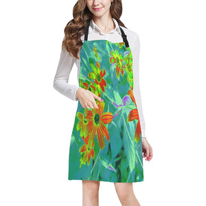 Apron with Pockets, Trippy Yellow and Red Wildflowers on Retro Blue