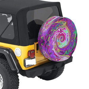Spare Tire Covers, Groovy Abstract Retro Magenta Rainbow Swirl - Small