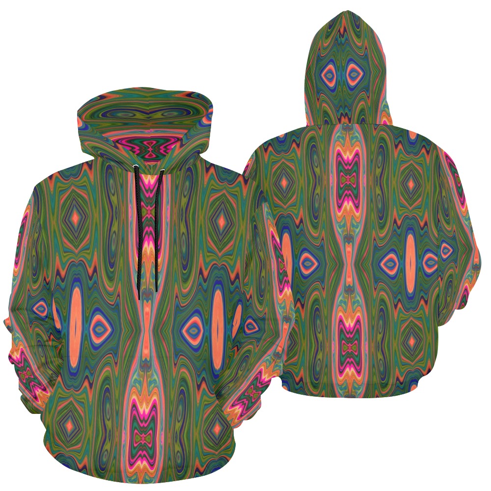Hoodies for Women, Retro Abstract Blue, Green and Orange Pattern