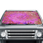 Car Umbrella Sunshades, Hot Pink Marbled Colors Abstract Retro Swirl