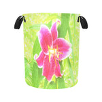 Fabric Laundry Basket with Handles, Pretty Deep Pink Stargazer Lily on Lime Green