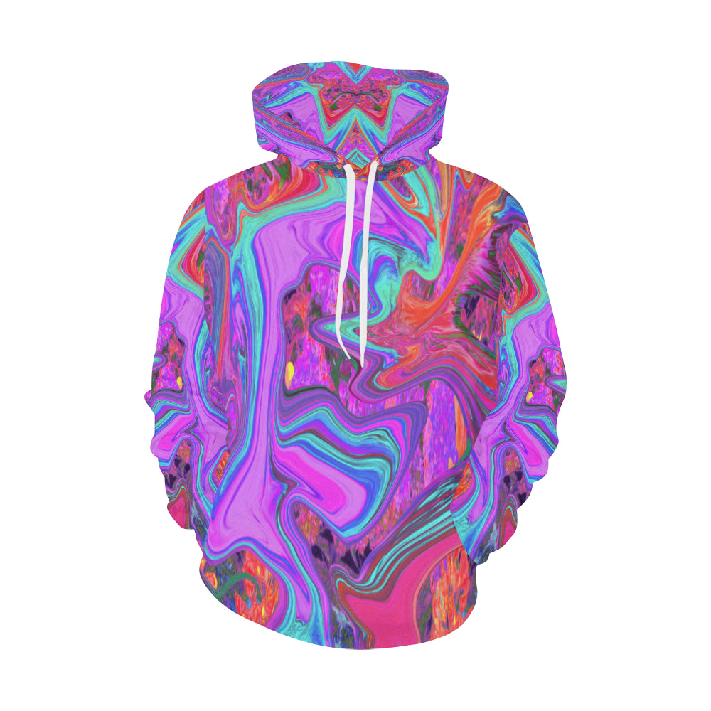 Hoodies for Women, Retro Purple, Blue and Orange Abstract Liquid Art