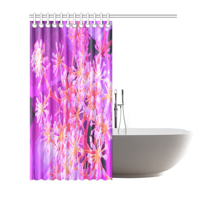 Shower Curtain, Cool Abstract Retro Nature in Purple and Coral