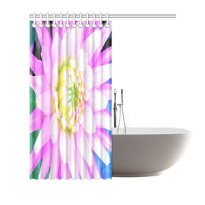 Shower Curtain, Pretty Pink, White and Yellow Cactus Dahlia Macro