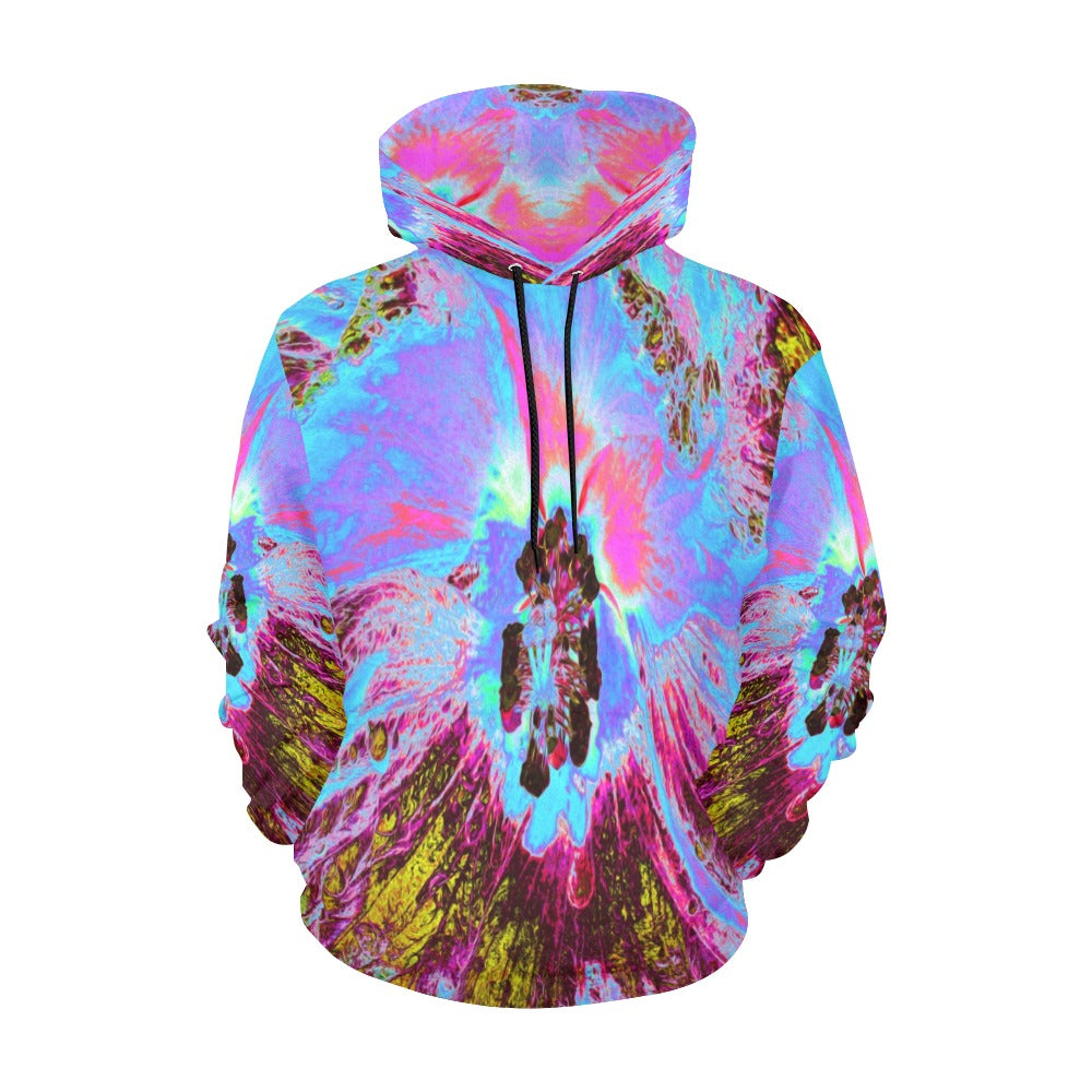 Hoodies for Women, Psychedelic Cornflower Blue and Magenta Hibiscus