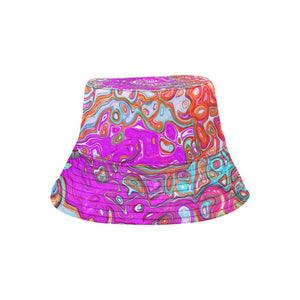 Bucket Hats, Purple and Orange Groovy Abstract Retro Liquid Swirl
