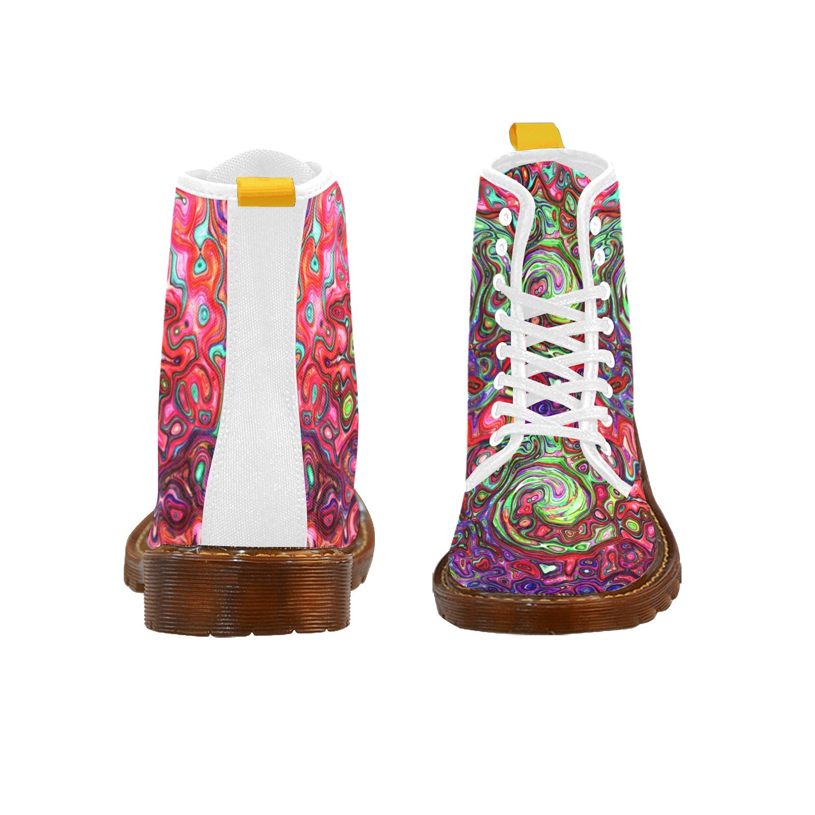 Boots for Women, Watercolor Red Groovy Abstract Retro Liquid Swirl - White