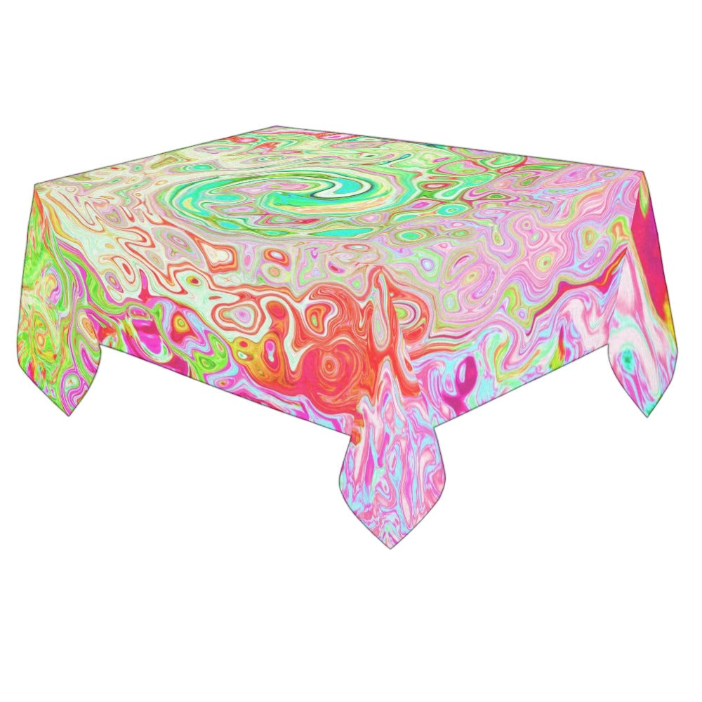 Tablecloths for Rectangle Tables, Groovy Abstract Retro Pastel Green Liquid Swirl