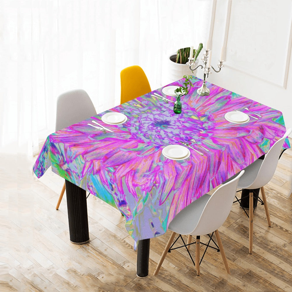 Tablecloths for Rectangle Tables, Cool Pink Blue and Purple Artsy Dahlia Bloom