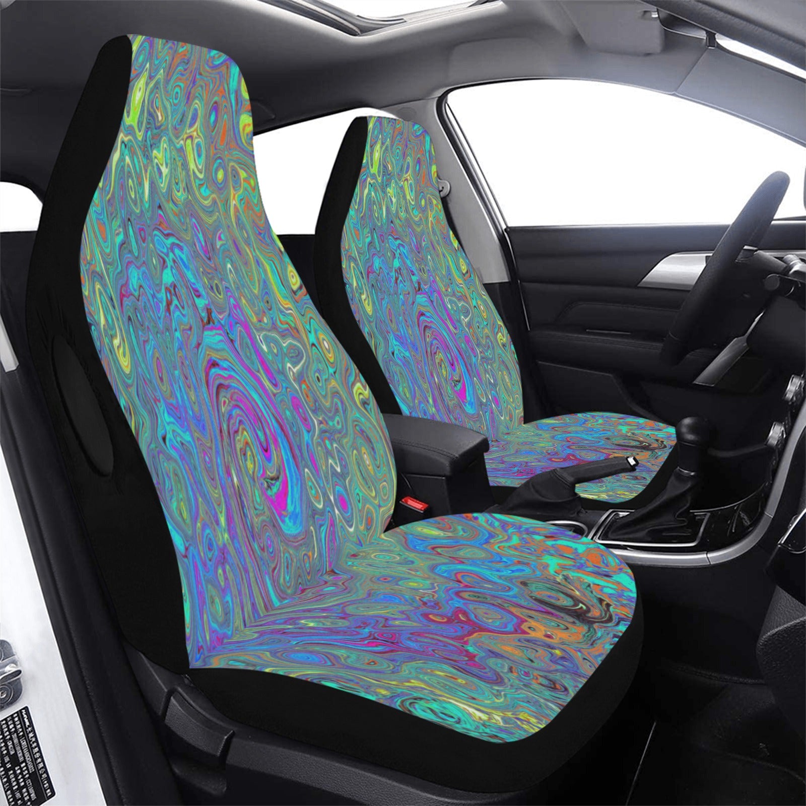 Car Seat Covers, Magenta, Blue and Sea Foam Green Retro Swirl