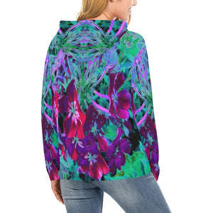 Hoodies for Women, Dramatic Red, Purple and Pink Garden Flower