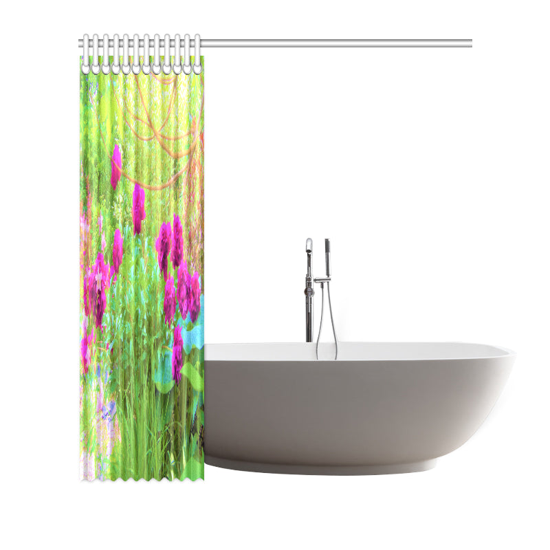 Shower Curtain, Impressionistic Purple Peonies with Green Hostas