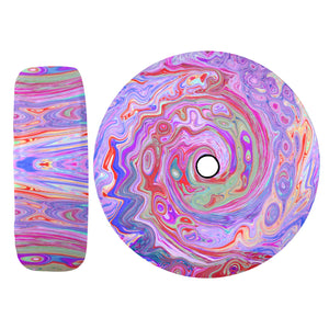 Spare Tire Cover with Backup Camera Hole - Groovy Abstract Retro Red, Purple and Pink Swirl - Large
