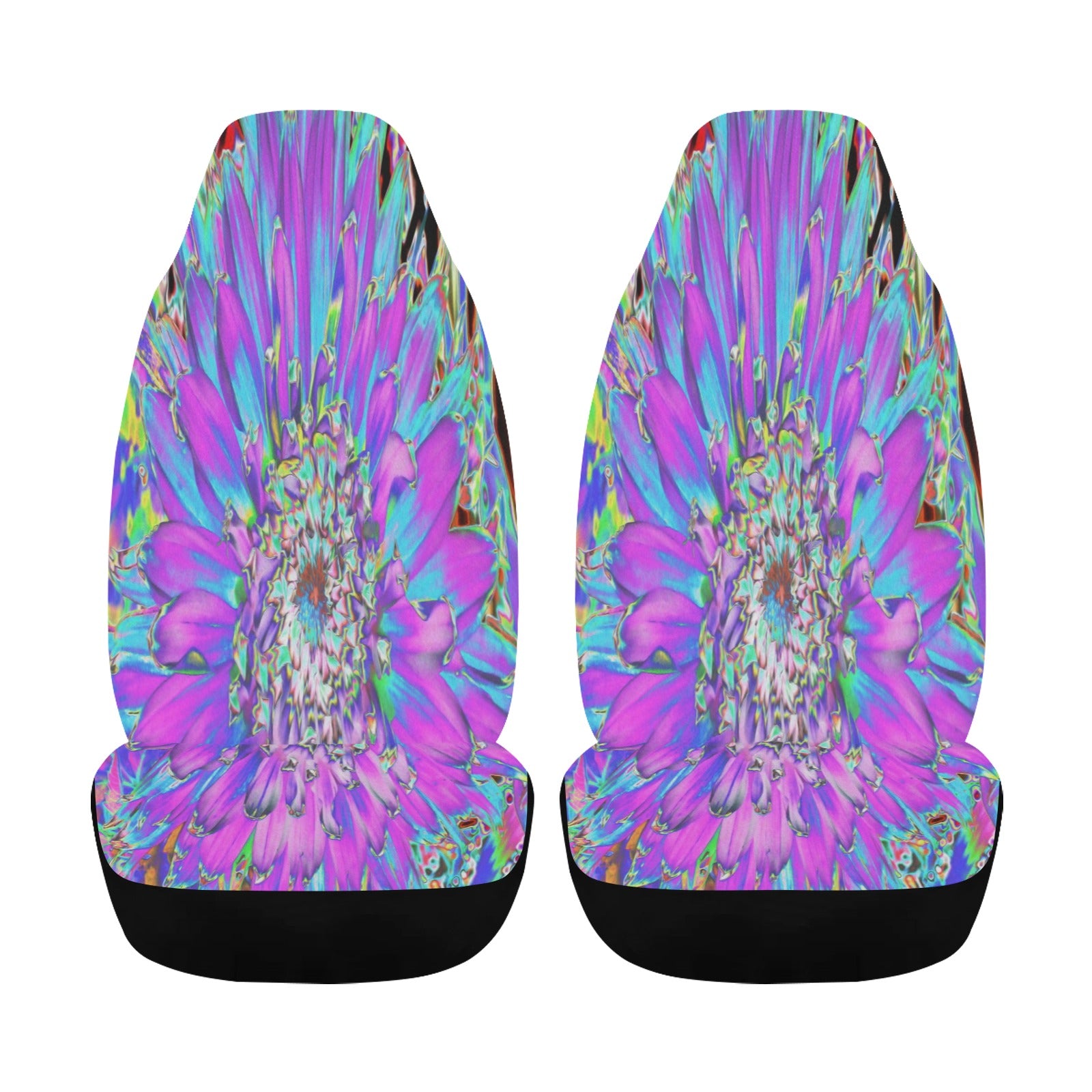 Car Seat Covers, Trippy Abstract Aqua, Lime Green and Purple Dahlia