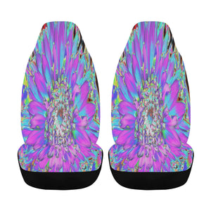 Car Seat Covers, Trippy Abstract Aqua, Lime Green and Purple Dahlia