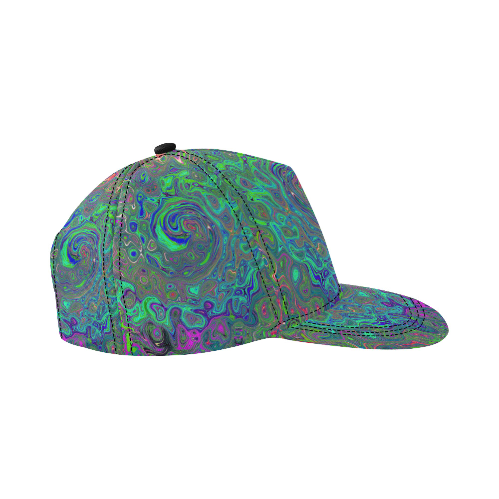Snapback Hat, Trippy Chartreuse and Blue Retro Liquid Swirl