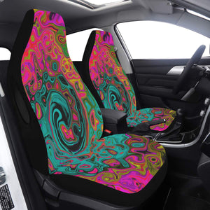 Car Seat Covers, Trippy Turquoise Abstract Retro Liquid Swirl