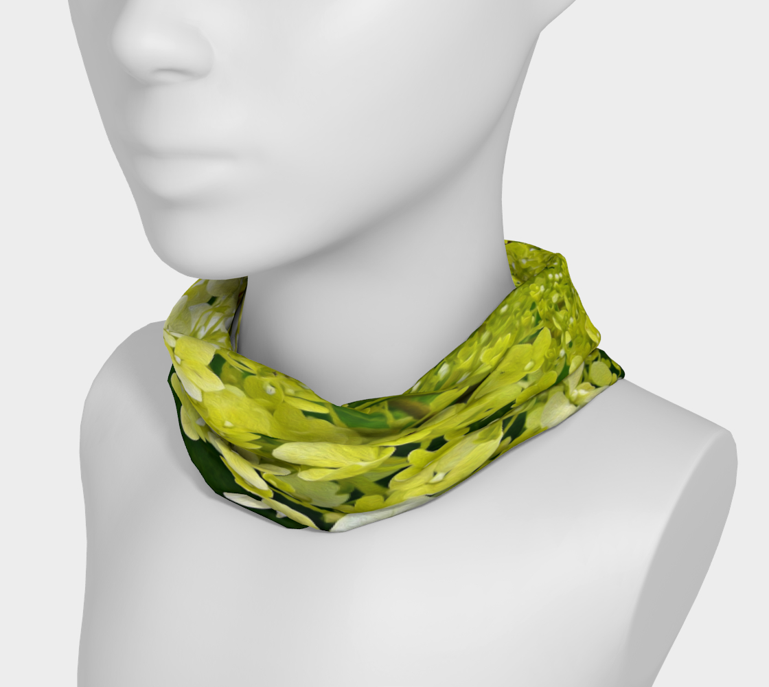 Wide Fabric Headband, Elegant Chartreuse Green Limelight Hydrangea Macro, Face Covering