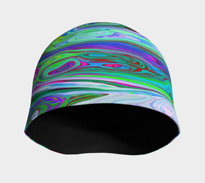 Beanie Hats, Retro Green, Red and Magenta Abstract Groovy Swirl