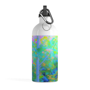 Stainless Steel Water Bottle, Pink Rose of Sharon Impressionistic Garden