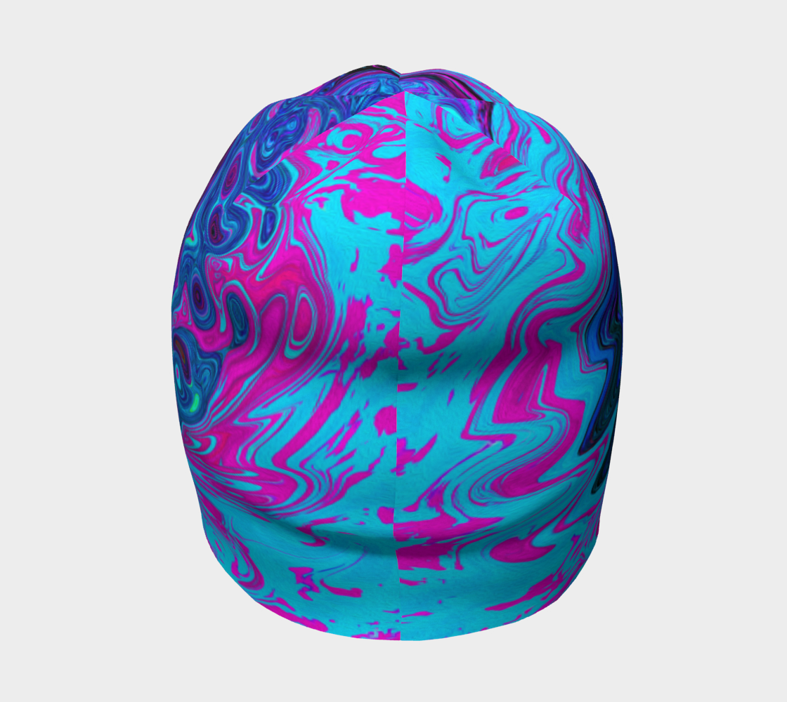Beanie Hats, Groovy Abstract Retro Blue and Purple Swirl