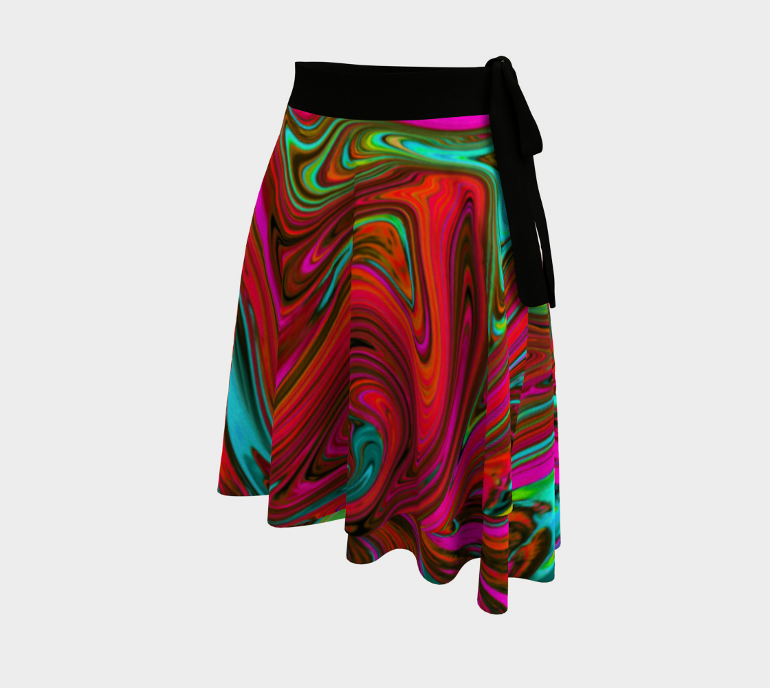 Wrap Skirts, Retro Groovy Magenta, Red and Blue Abstract Art