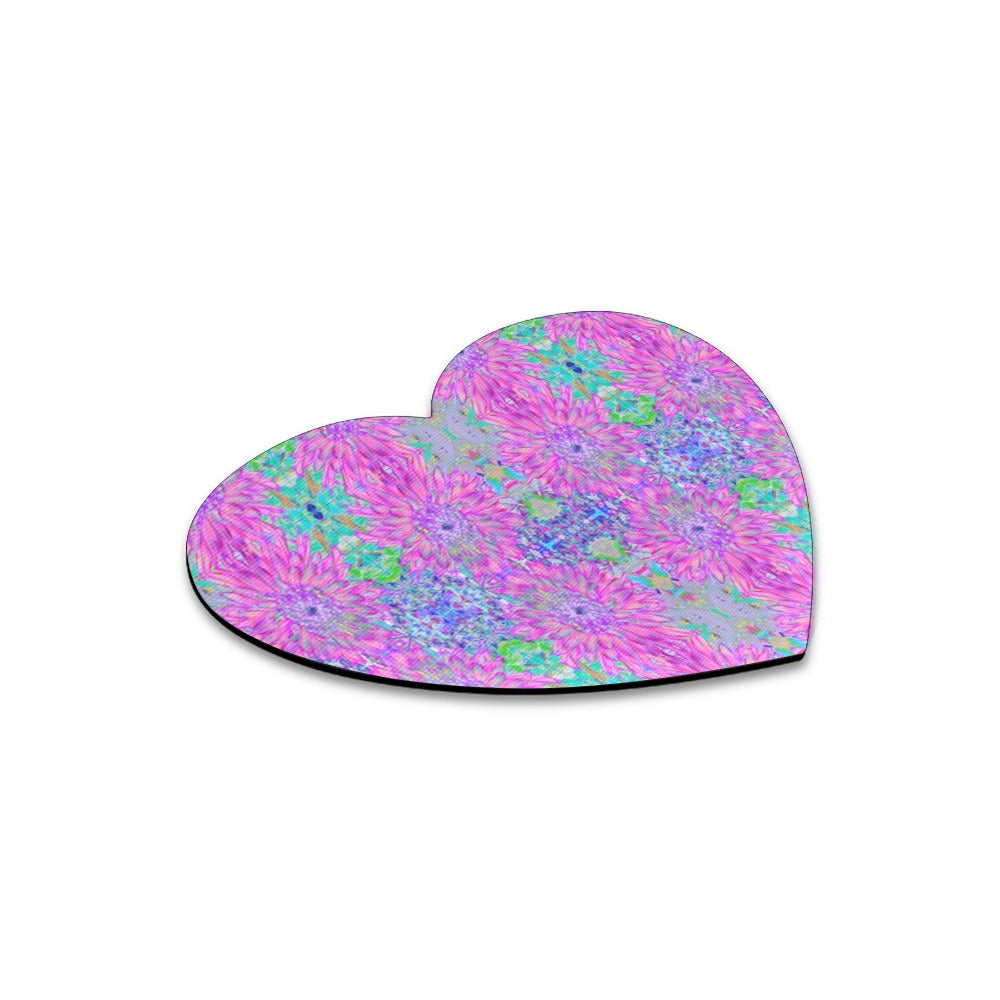Heart Shaped Mousepads, Cool Magenta, Pink and Purple Dahlia Pattern