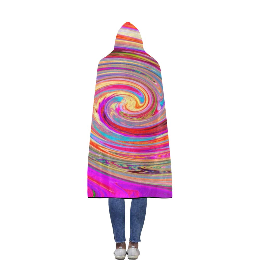 Hooded Blankets for Men, Colorful Rainbow Swirl Retro Abstract Design