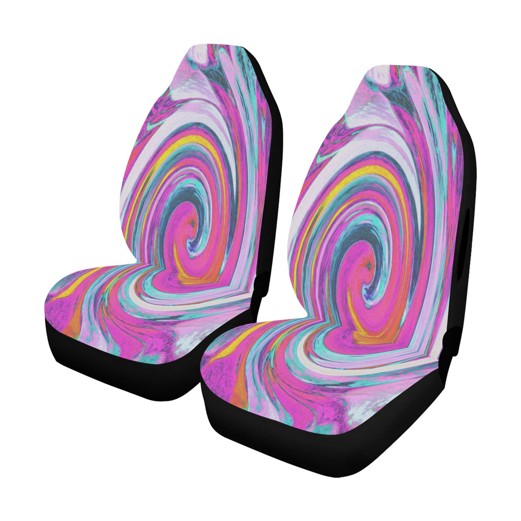 Car Seat Covers, Cool Retro Magenta, Pink and Blue Liquid Art Swirl