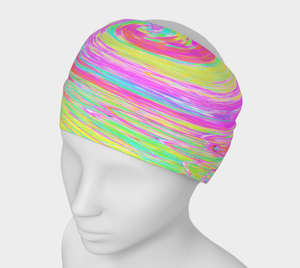 Wide Fabric Headband, Groovy Abstract Pink and Blue Liquid Swirl, Face Covering