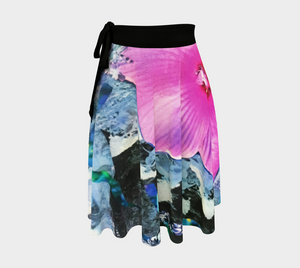 Artsy Wrap Skirt, Pink Hibiscus Black and White Landscape Collage