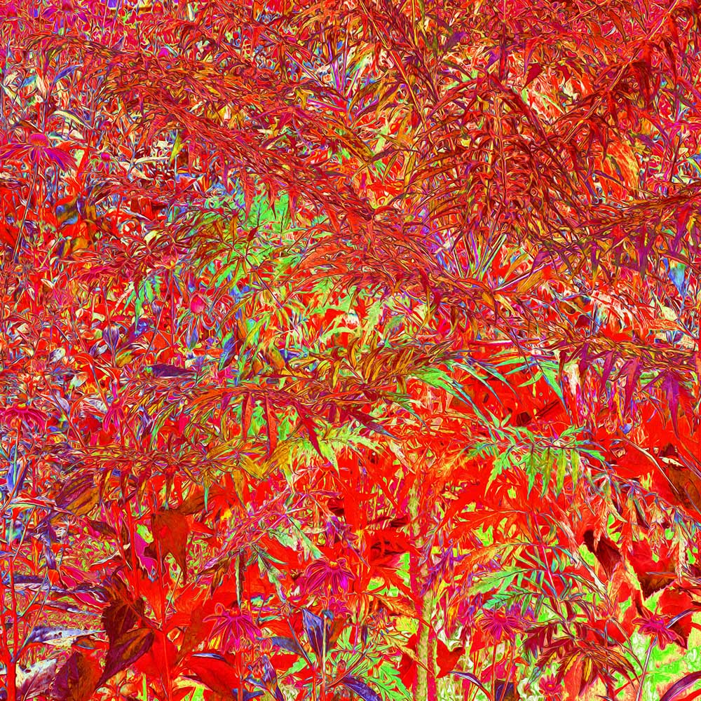 Capri Yoga Leggings, Abstract Psychedelic Red Foliage Garden