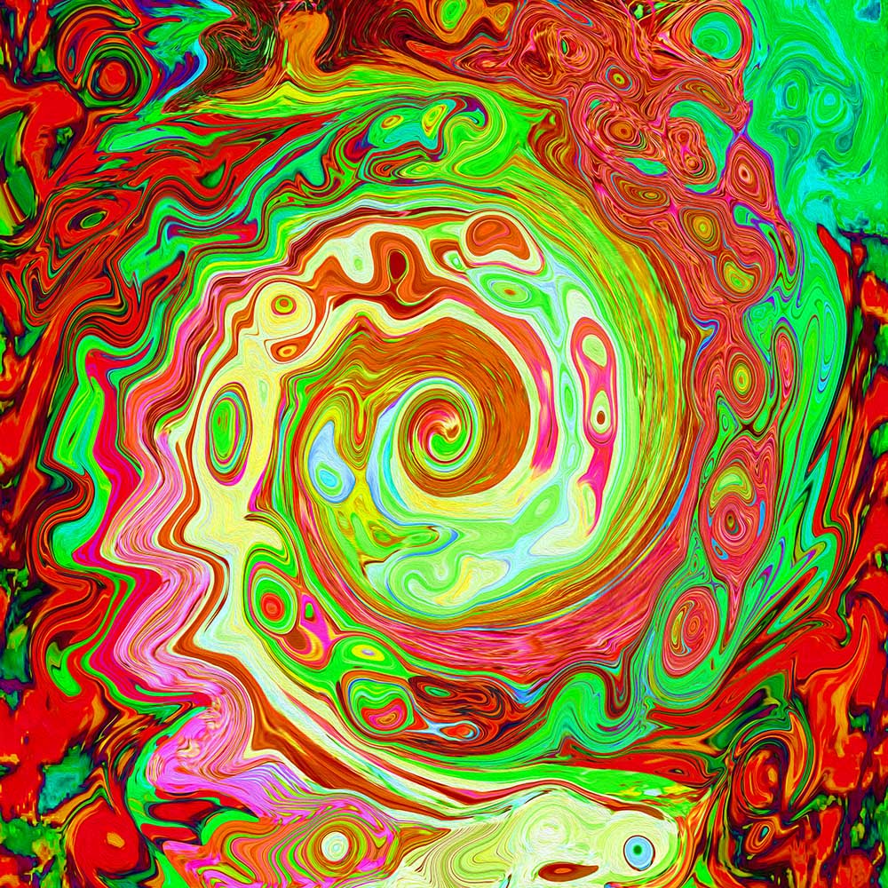 Capri Yoga Leggings, Groovy Abstract Retro Red and Green Swirl