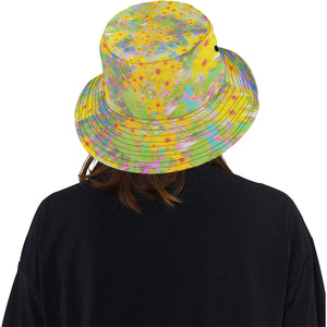 Bucket Hat, Pretty Yellow and Red Flowers with Turquoise, Colorful Hat for Women