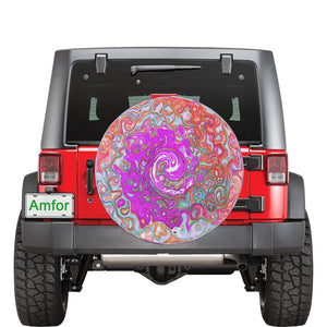 Spare Tire Covers, Purple and Orange Groovy Abstract Retro Liquid Swirl - Large